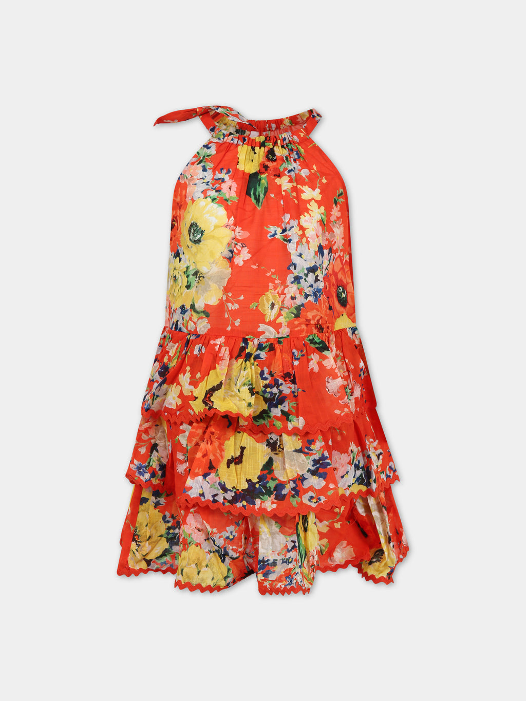 Robe rouge pour fille à imprimé floral